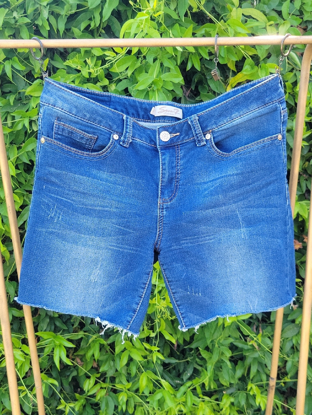 Seven7 Dark Blue Raw Hem Jean Shorts 14
